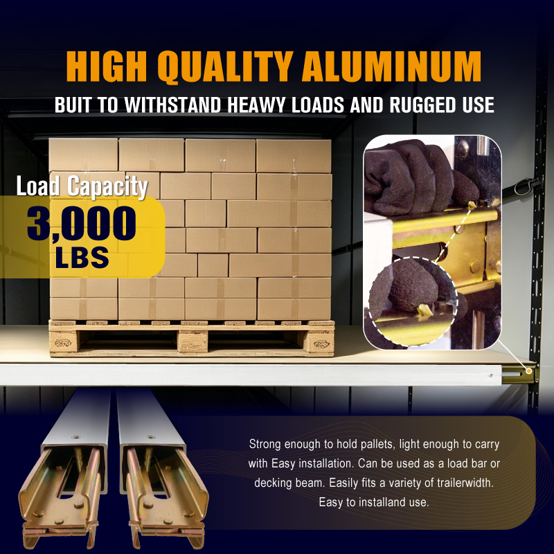 Poutre de platelage réglable en aluminium robuste de 92 à 103 pouces, charge maximale d'utilisation de 3 000 lb pour rail E